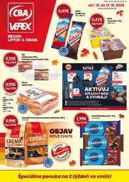 1. strana letáka CBA VEREX 1. 10. - 14. 10. 2026 Výhodný nákup - Región Liptov a Orava 10/2026